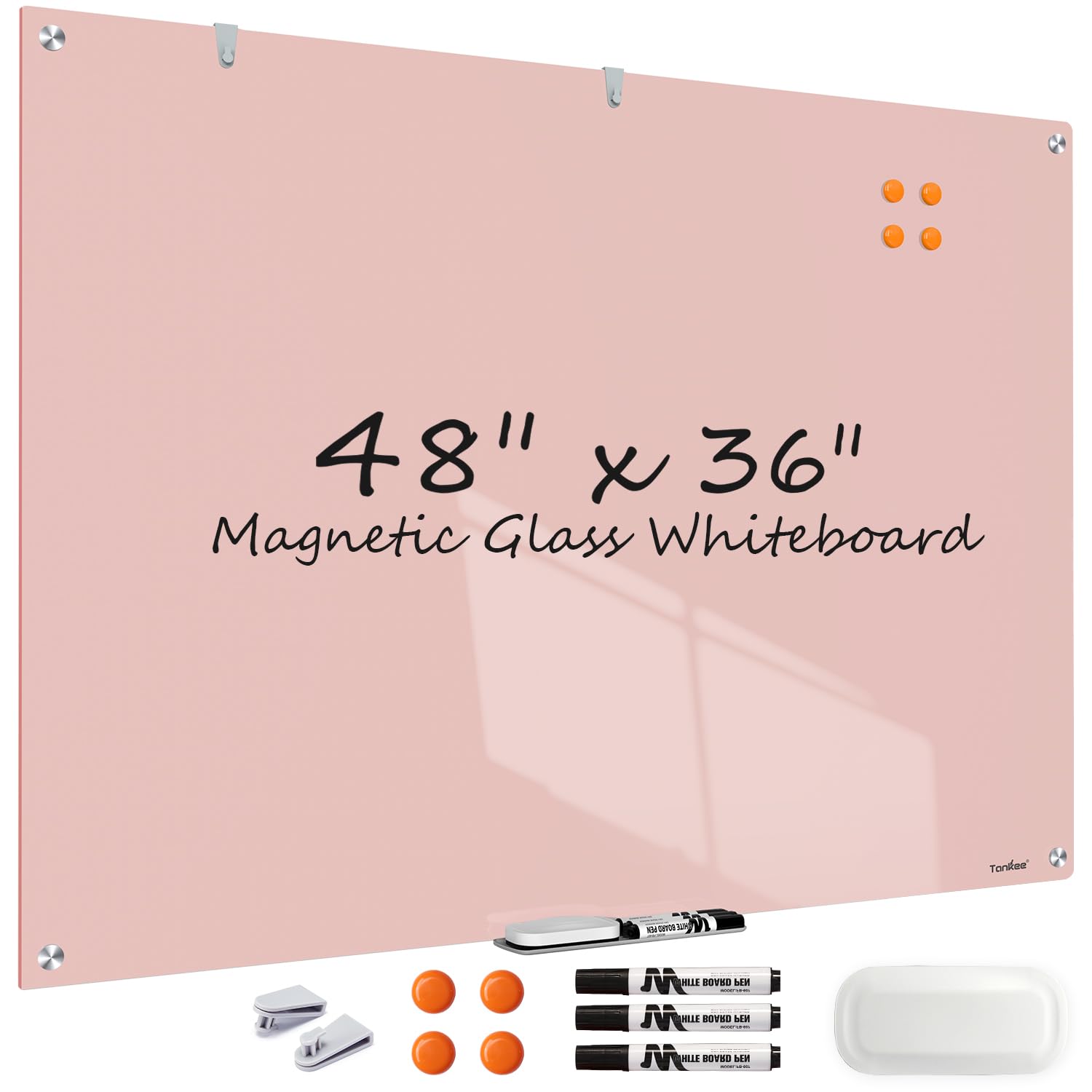 White Board Dry Erase, 48x36 Inches Magnetic Glass Whiteboard, Pink Frameless Glass Dry Erase Board for Wall Office Classroom School Home, 4x3 Feet