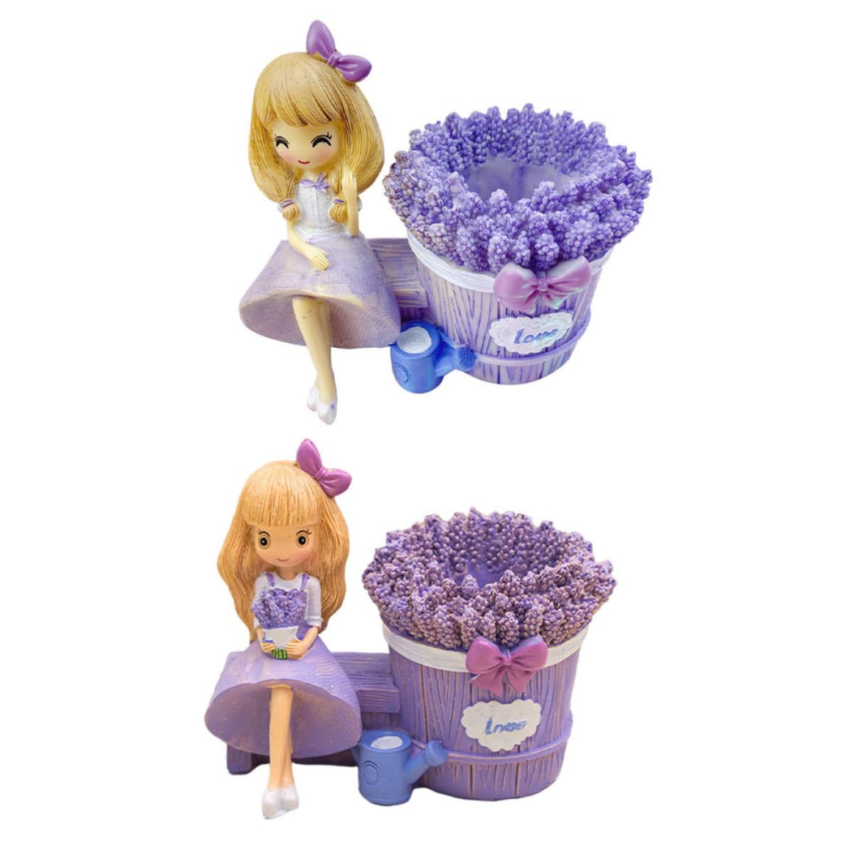 Set de 2 Portalápices de Resina Estilo Creativo Diseño de Niña Lavanda para Organizar Escritorio y Almacenar Pequeños Objetos