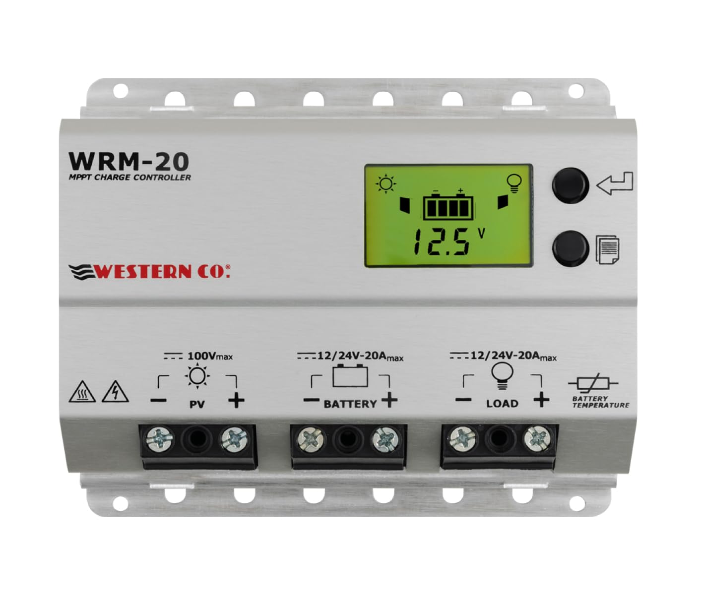Western CO | WRM 20 | Regolatore di Carica MPPT, Regolatore Fotovoltaico 20A 12/24V, Display Grafico, Funzione Crepuscolare