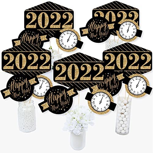 Big Dot of Happiness New Year's Eve - Gold - 2025 New Years Eve Party Centerpiece Sticks - Table Toppers - Set of 15