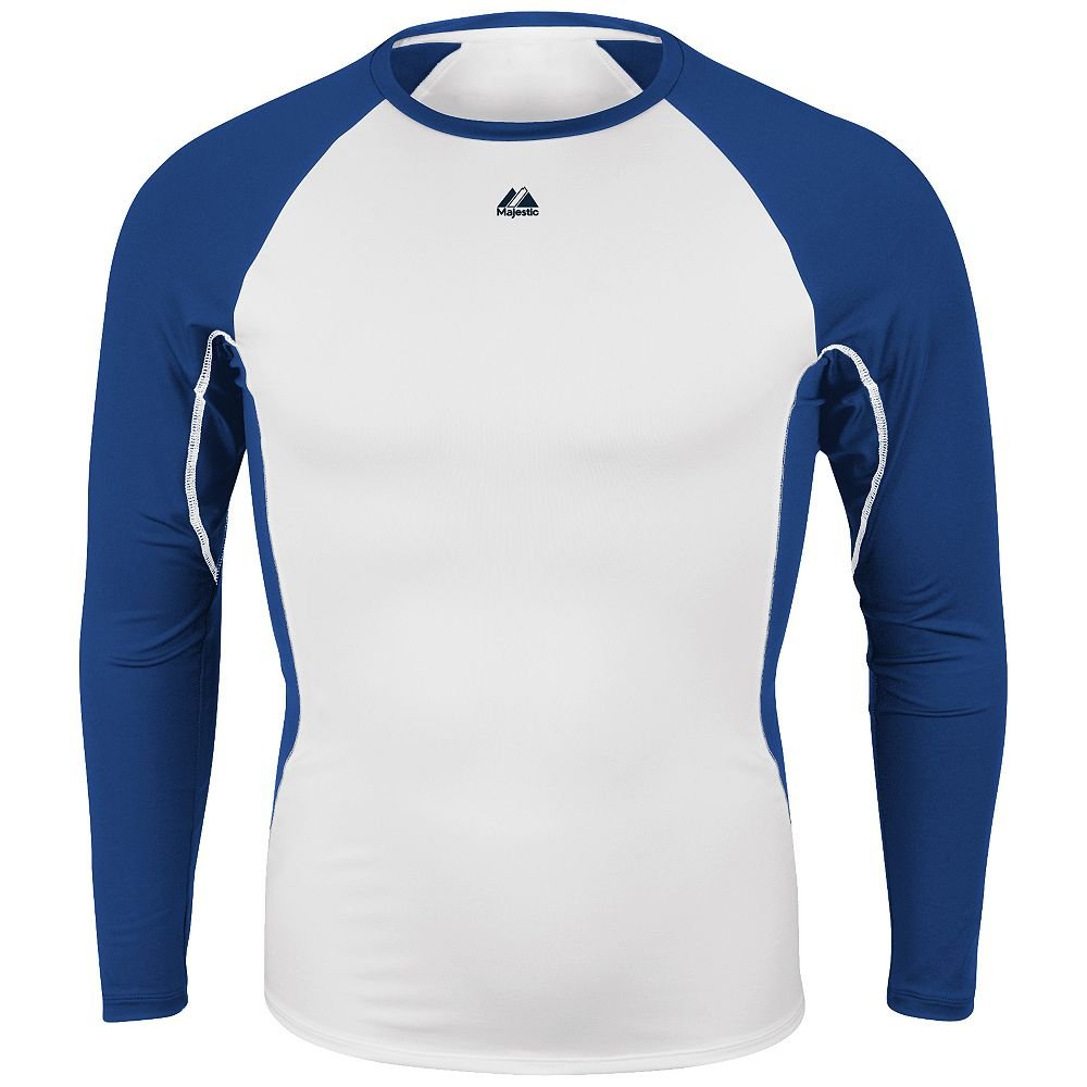 Style MIY86 Majestic Youth Premier Warrior Long Sleeve Shirt (X-Large, White Royal)