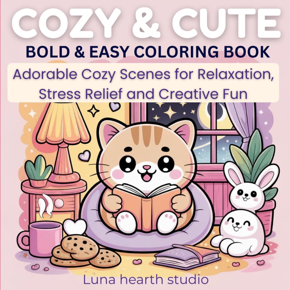 Cozy & Cute Bold and Easy Coloring Book: Adorable Cozy Scenes for Relaxation, Stress Relief and Creative Fun