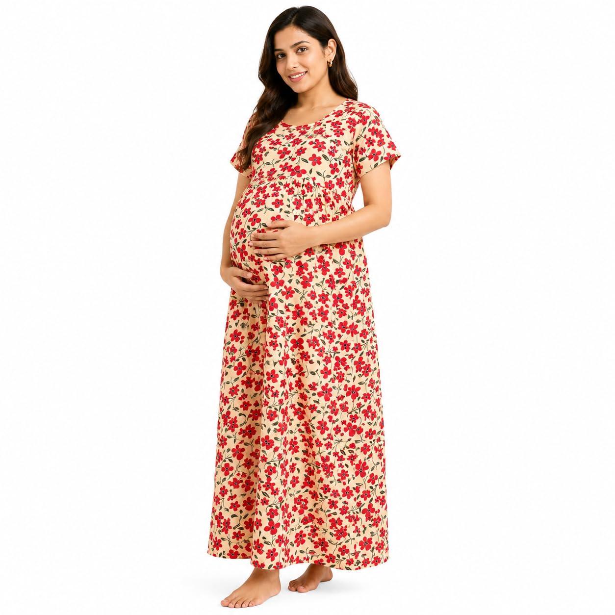 Women's Cotton Maternity Dress | Feeding Dress with Easy Breastfeeding Access | Nursing Dress | Pregnancy Wear | Round Neck | Relaxed Fit | Pocket & Adjustable Tie | | Maternity Wear-image-46