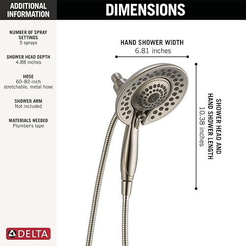 Miniatura 4 de Delta Faucet 5-Spray In2ition - Cabezal de ducha de mano doble 2 en 1 con manguera, cabezal de ducha de mano con acoplamiento magnético, cabezales