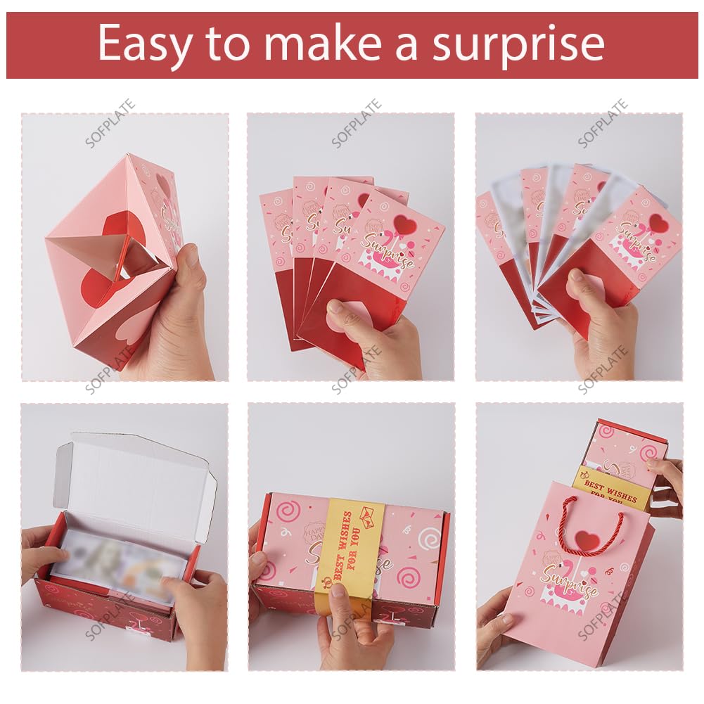 Scatola Regalo A Sorpresa per San valentinos Scatola Regalo Esplosiva Fai da Te con Sacchetto Amore Cuore Rosso Rosa Biglietti Creativi e Rom Ci per Anniversario Matrimonio Ringraziamen