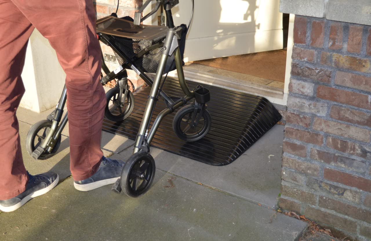 Rampe de seuil dacces en caoutchouc handicape de trottoir | Rampes de passe passage de seuil porte d acces pour fauteuil roulant - Noir (2,5 x 21 x 110 cm)
