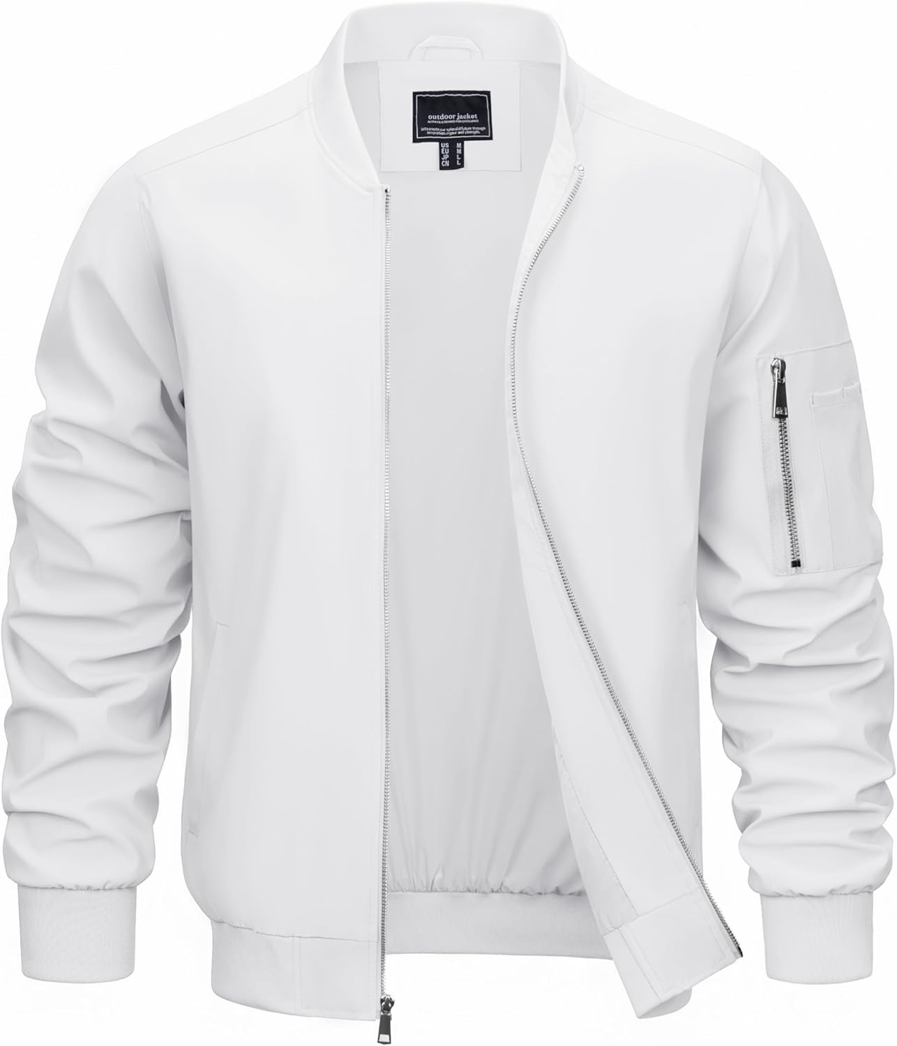 Jackets for Men Lightweight Waterproof Full Zip Up Coat Casual Fall Jacket White L