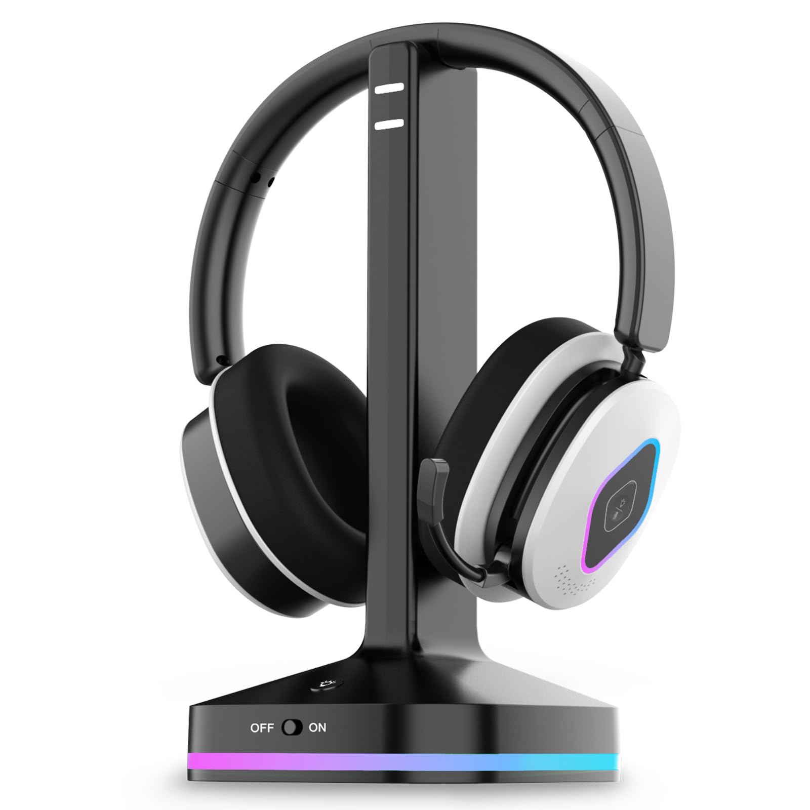 Earbay 2.4GHz Wireless Gaming Headset für PS5/PS4, Switch – Lossless Audio & 6.0 Bluetooth Headset mit klappbarem mikrofon, 40 Std. Akkulaufzeit, RGB Transmitter Basis, kompatibel mit Xbox & Laptop