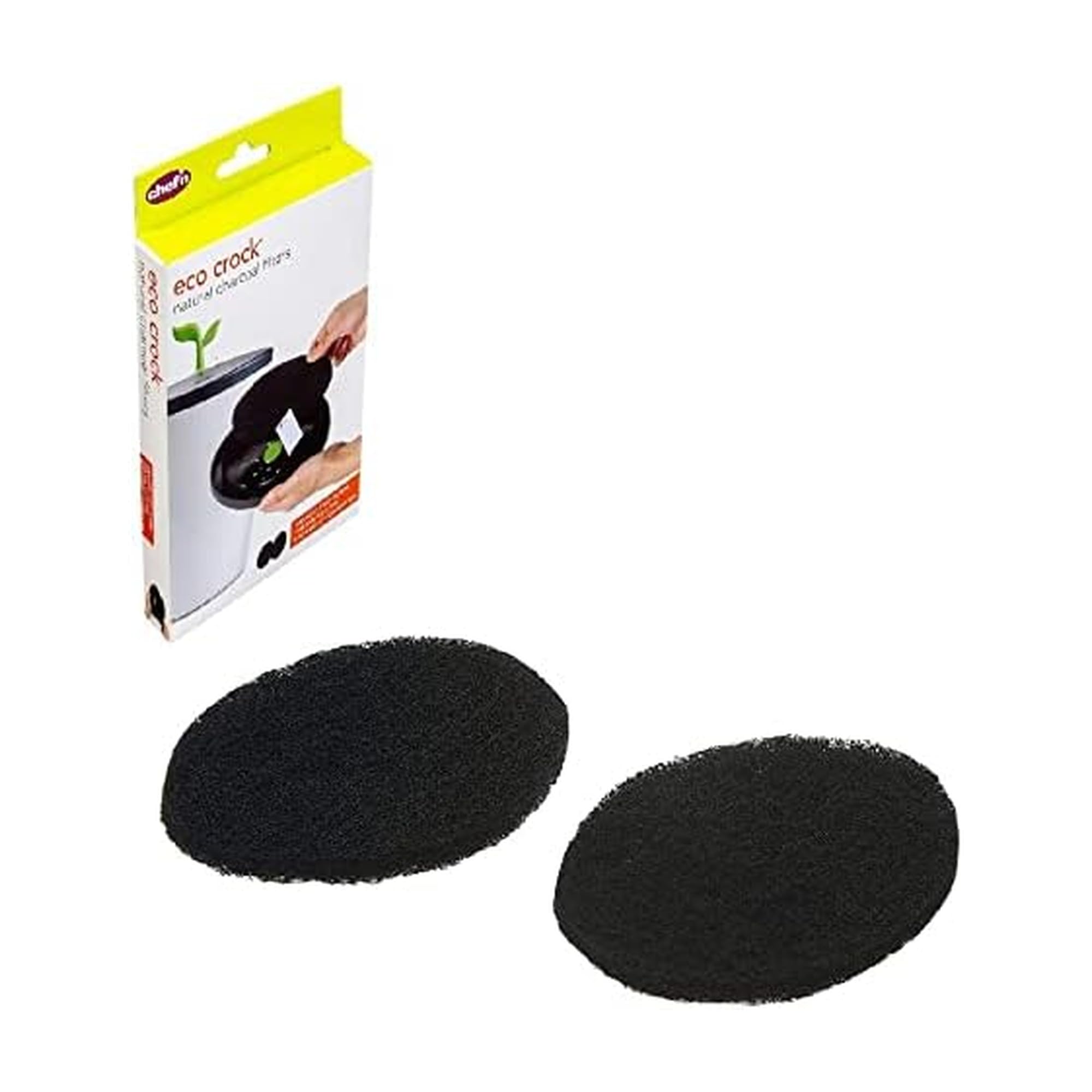 Chef'n EcoCrock Natural Charcoal Filter Refill Pack (2-Pack), Black, Dimensions - oval, approx. 6-1/2 x 5 inches, 3/8 inch thick