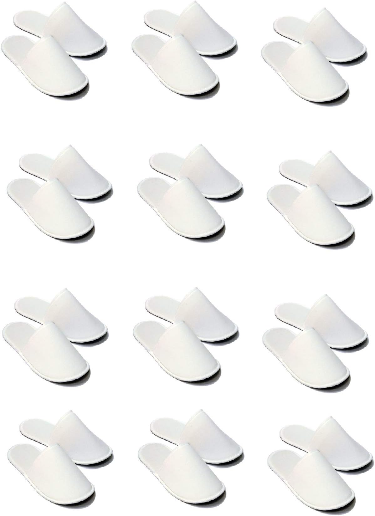 12 Pairs Fabric Packed Disposable Hotel Slippers for Airbnb Spa Salon Party Wedding Guests - Fits up to Adult US Men Size 10 & Women Size 11, White