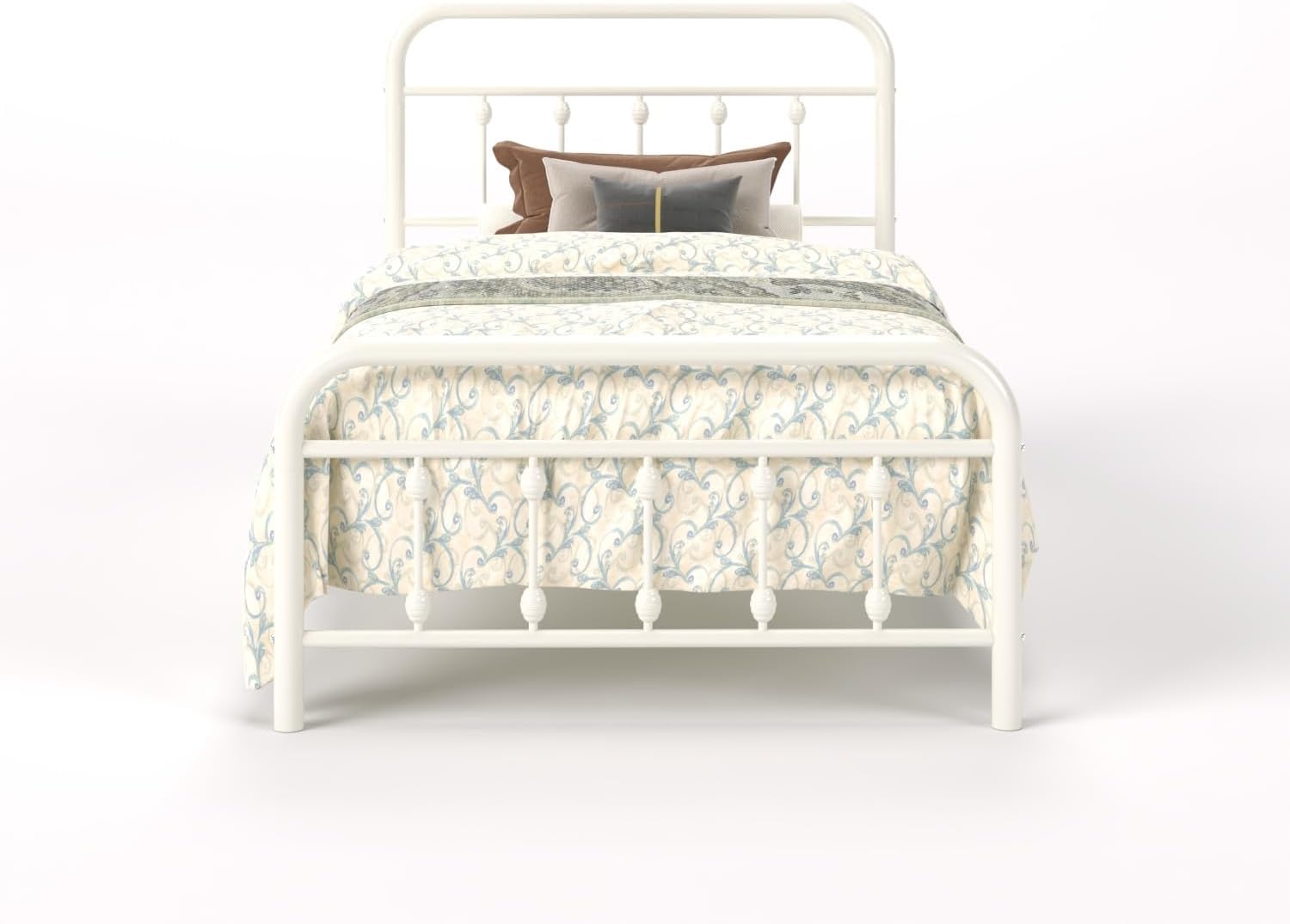 SHA CERLIN Twin Size Metal Platform Bed Frame with Victorian Style Iron-Art Headboard and Footboard, Easy Assembly, Under Bed Storage, No Box Spring Required, Off White - Image 9