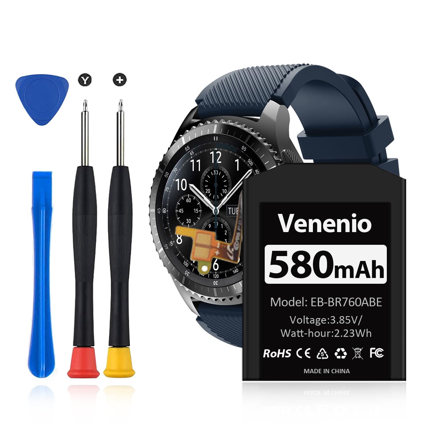 Venenio [580mAh] Battery for Samsung Gear S3 Frontier(SM-R760) and Gear S3 Classic, Upgrade High Capacity Battery Replacement for SM-R770, BR760, R765, EB-BR760ABE, GH43-04699A with Repair Tool Kits : Cell Phones &