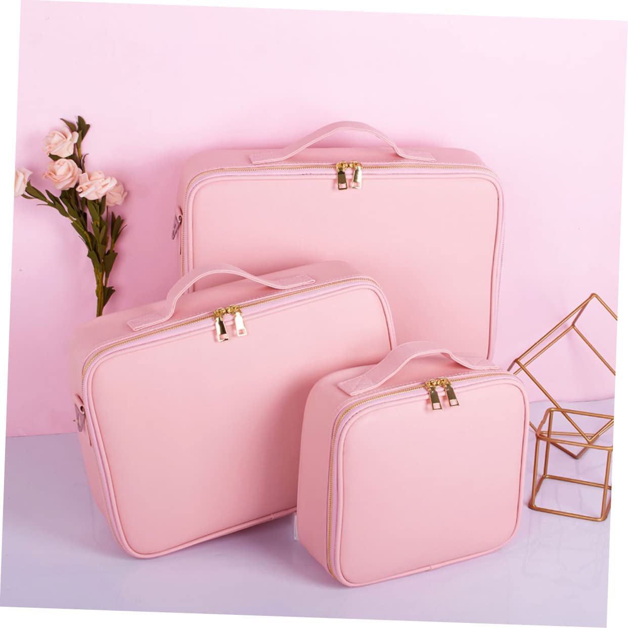 ERINGOGO Organisateur De Maquillage Portable Étanche PU avec Compartiments Amovibles Trousse De Voyage pour Cosmétiques Et Accessoires Moyenne