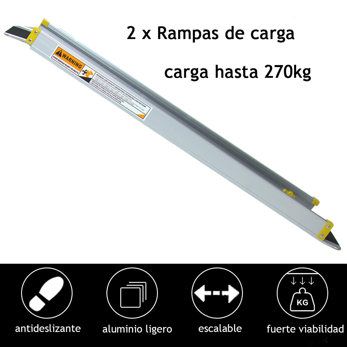 COSTWAY Juego de 2 Rampas de Carga, Rampa Telescópica de Aluminio Carga hasta 270kg, para Moto, Remolque, Furgoneta, Quad, Motocross, Rampas Portátiles Escalar y Descender fácilmente (121,5-212,5 cm)