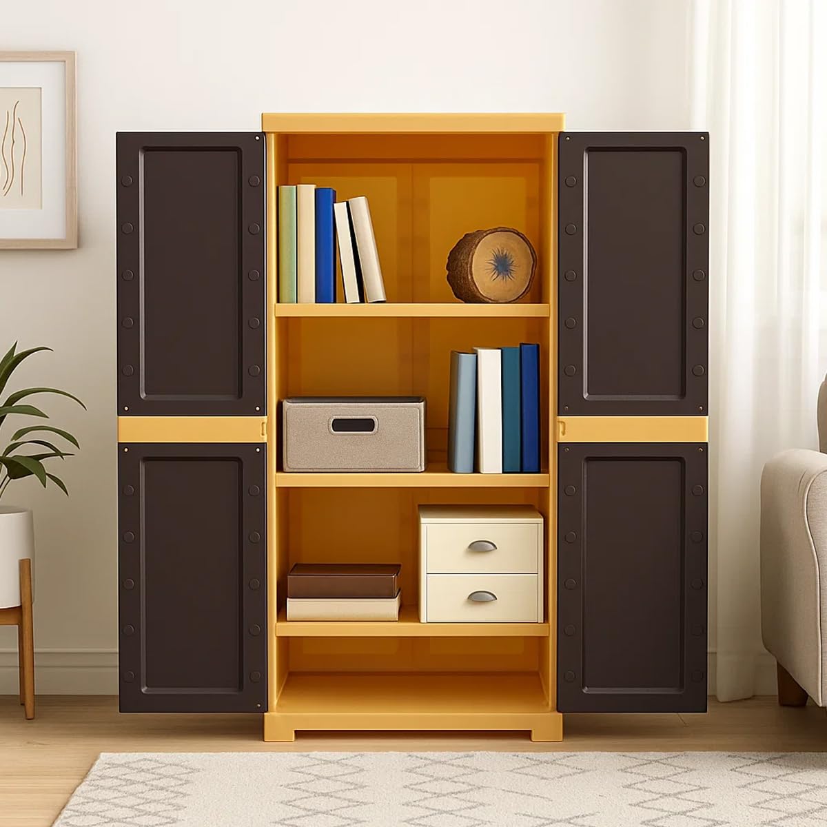 Nilkamal SpaceMax 4 Shelves Plastic Bookshelf with 3-Year Warranty| Multipurpose Storage Cabinet & Book Rack for Home | Durable, Waterproof, Easy-Clean | Living Room & Bedroom Organiser|Biscuit Brown-image-17