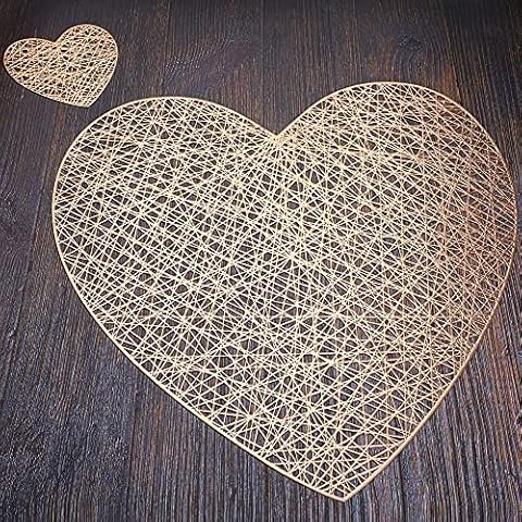 Rose Gold Love Heart Placemats and Matching Coaster 24 pcs Valentines Day Table Decorations for Wedding Romantic Night Anniversary Party Metallic Pressed Vinyl 15 inch by Snowkingdom Set of 12 Cover