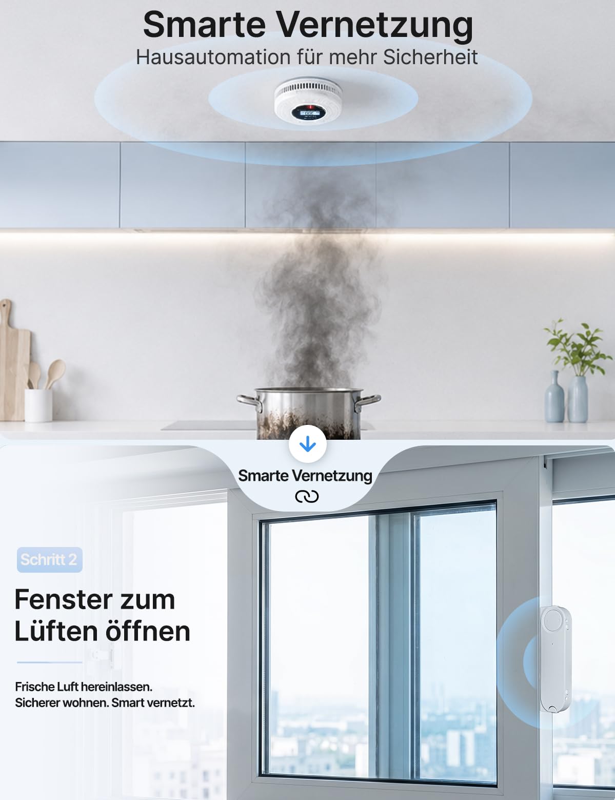 MOES Rauch- CO-Melder Smart, 10 Jahren Sensorlebensdauer, App-Alarm, 85 dB | Zigbee-Gateway erforderlich, LCD-Echtzeitdaten, App-Steuerun, Nach EN 14604 und EN 50291 geprueft, Batteriebetriebener