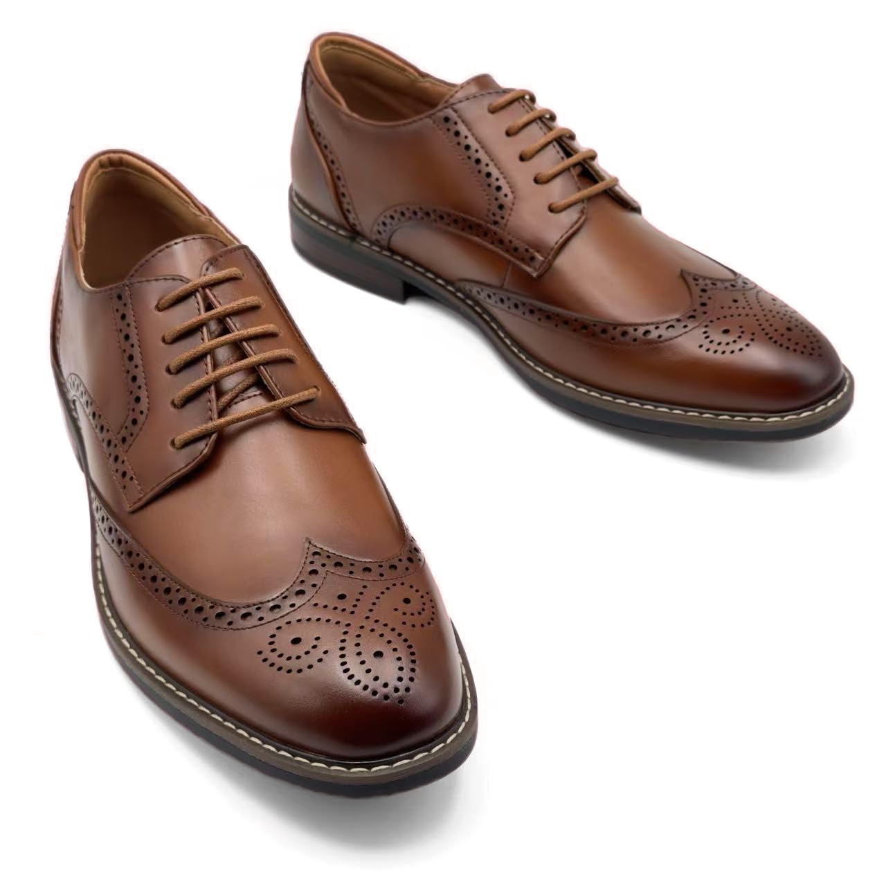 Finishing & Sewing Męskie buty ze szpicem skrzydłowym, klasyczny styl Brogue, sznurowane buty Oxford