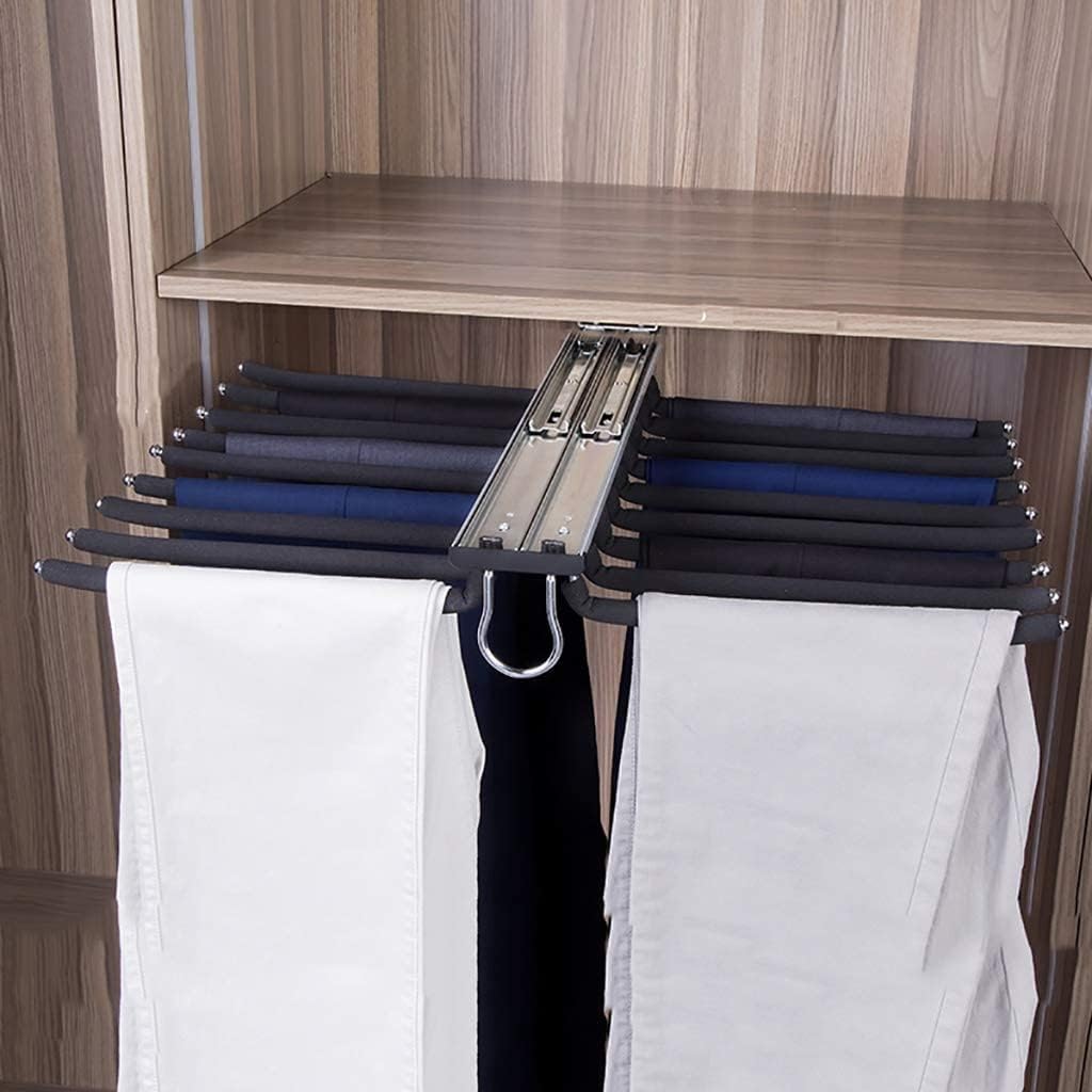 Heavy Duty Hanger Push-Pull Pants Rack for Wardrobe,Storage Rack for 18 Trousers,Black Flocking Hanging Rod