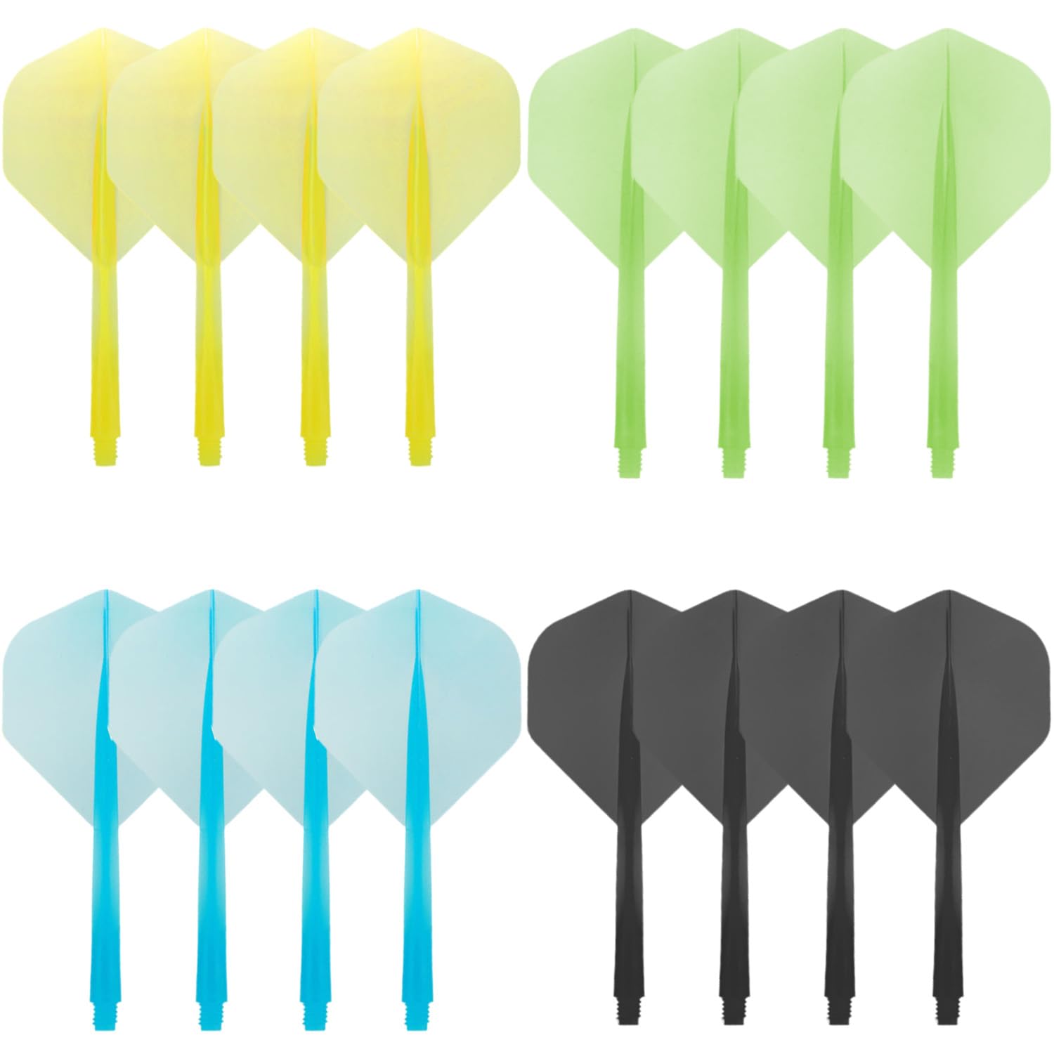 Lot De 16 Ailettes Et Tiges De Fléchettes Lucktao – Intégrées, Filetage 2BA, 7,5 Cm, 4 Couleurs (noir, Vert, Jaune, Bleu)