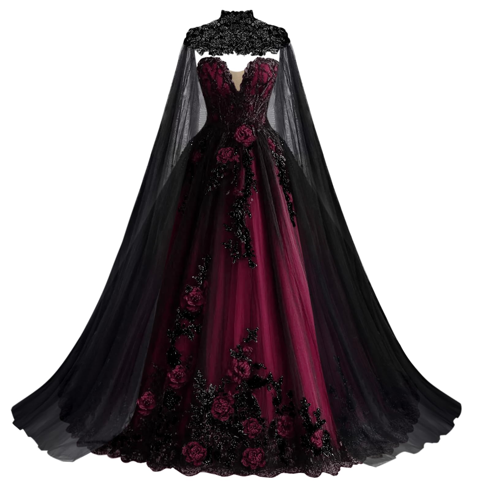Mauuwy Beaded Wedding Dresses for Brides Victorians Wedding Gowns with Cape Flowers Bride Dress for Women