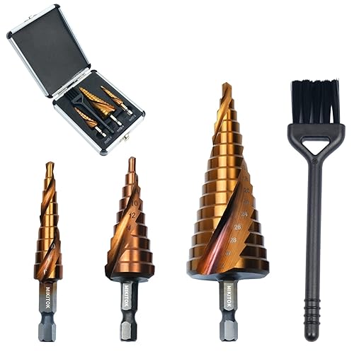 MIKITOK - Juego de brocas escalonadas, 5 piezas de broca en espiral M35 de cobalto añadido, broca unibit para cortar agujeros de perforación en