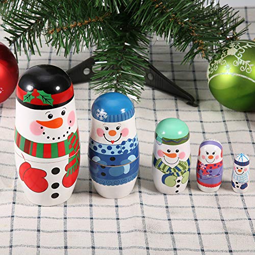 5 stks Kerst Handgeschilderde Leuke Houten Matroesjka Dolls Russische Nesting Poppen Set Woondecoratie Hout (m) - Image 5