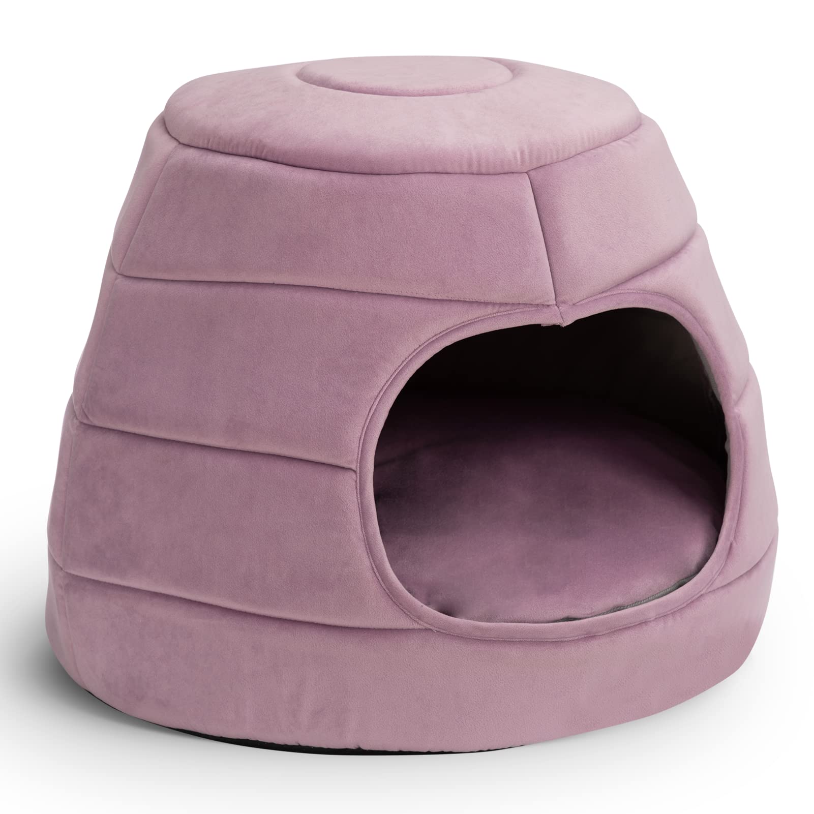 Hollypet Cama para Gato Cama para Perros Pequeños, Cama Plegable 2 en 1 Suave y Caliente para Mascotas, Nido de Gato Cama Cálida de Terciopelo de Cristal, Rosa L