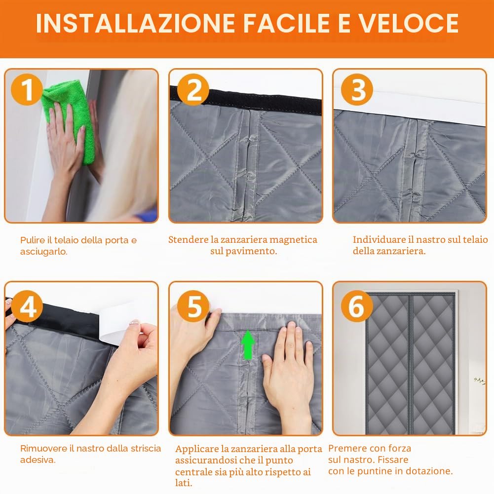 flintronic Tenda per Porta Inverno Termica, 140 * 240CM Tenda Termica Isolante Freddo, Resistenza al vento, Chiusura Automatica a Calamite per Balcone Soggiorno Cantina
