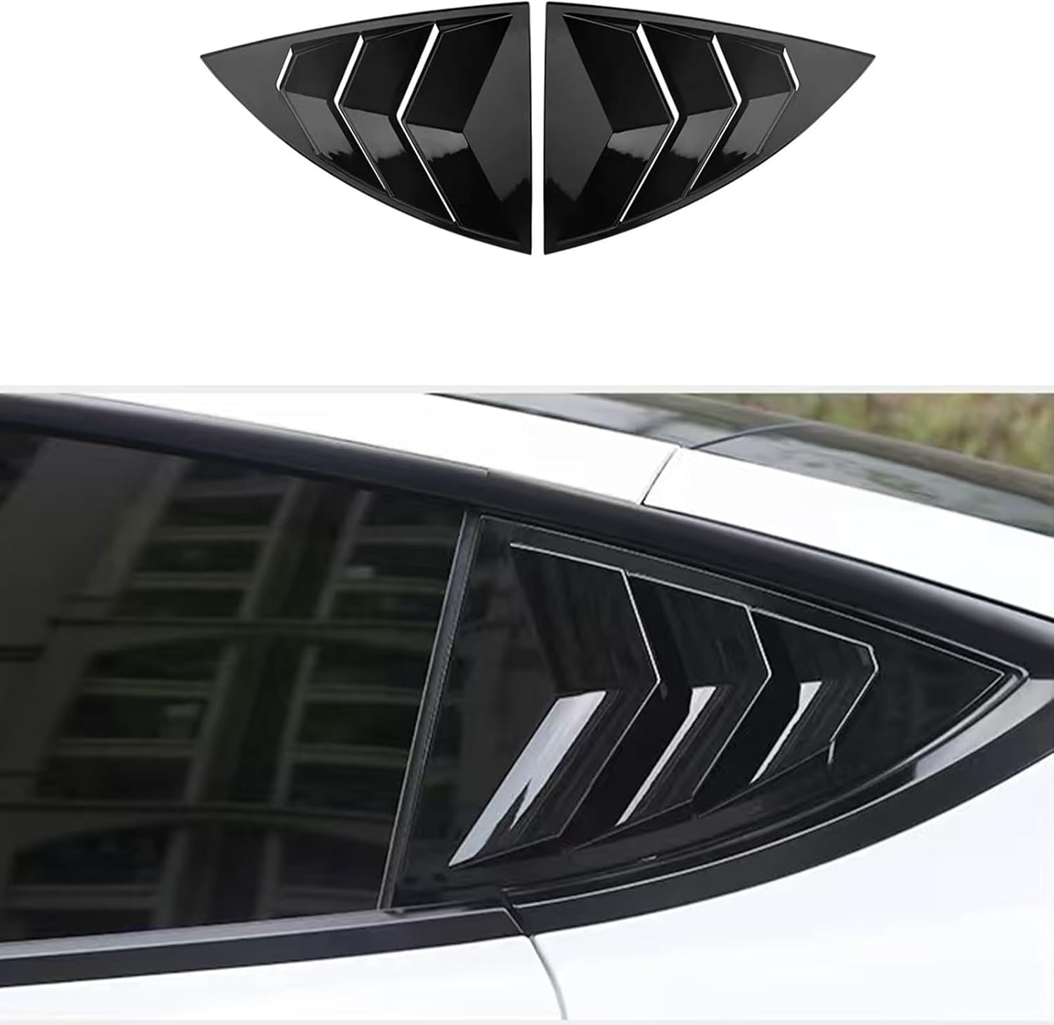 Rear Side Window Louvers Suitable for Tesla Model Y 2021-2024 Accessories Air Vent Scoop Shade Cover Sport Blinds - Bright Black