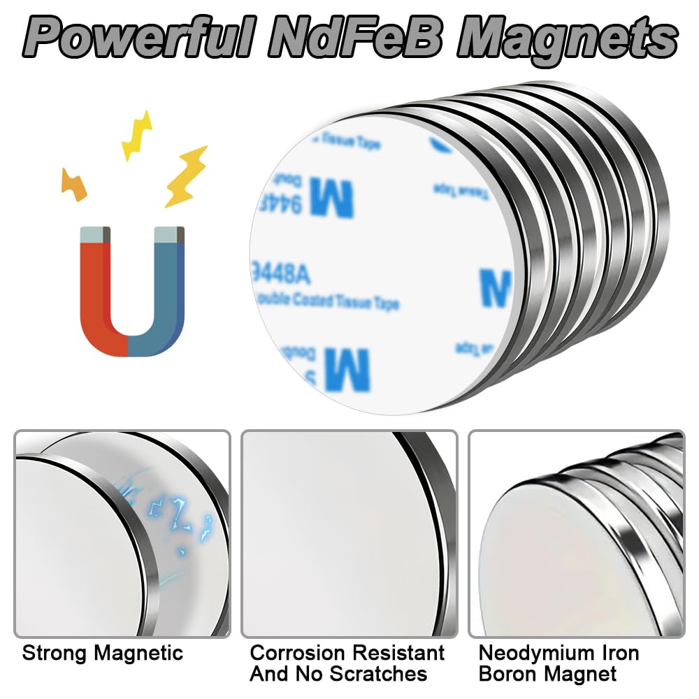 Imanes de Neodimio Fuertes 30 mm x 3 mm, 6 Piezas con Autoadhesivos y Caja de Almacenamiento