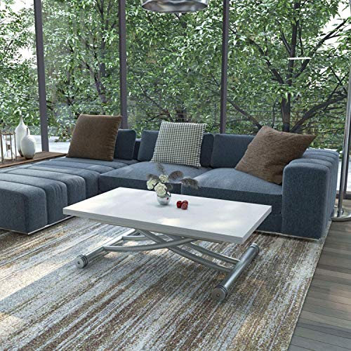 Mesa De Centro Beliwin Con Altura Ajustable Y Superficie Plegable - Blanco (ideal Para Salón/ofi)