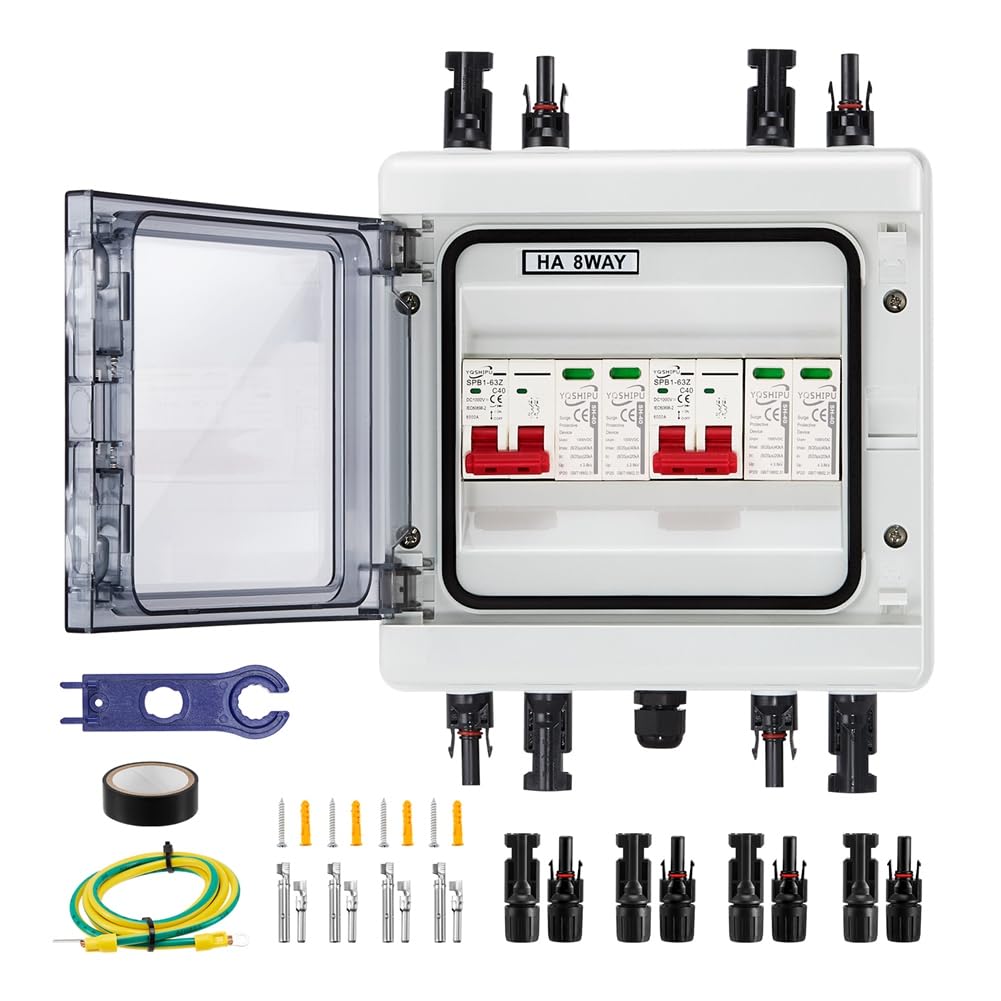 Solar Combiner Box Mehrschichtiger Schutz, DC40A PV 2 Eingänge 2 Ausgänge Trennschalter, IP65 Wasserdicht