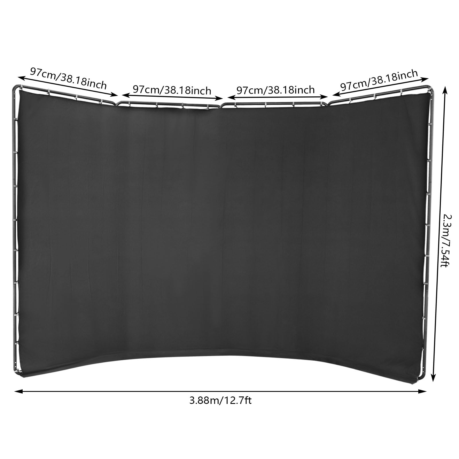 Kit de support de fond 3,88 x 2,3 m avec chiffon vert ou noir, système de fond réglable pour studio photo, enregistrement vidéo, streaming en direct et Chroma Key (tissu noir)