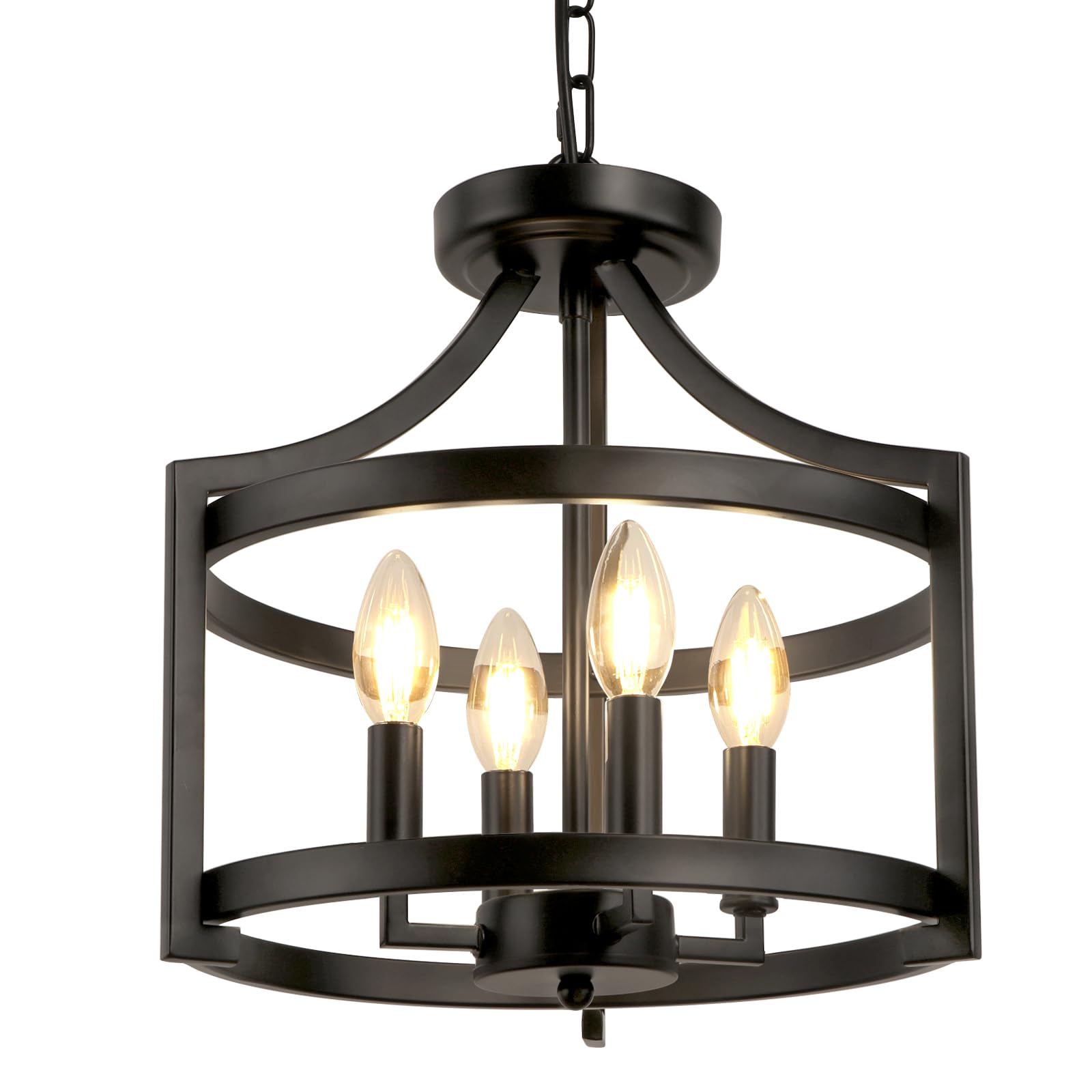 Kronleuchter Modern Schwarz Umwandelbare Landhaus Deckenlampe Wohnzimmer, 4 Lichter Rustikal Vintage Hängelampe Schlafzimmer, Höhenverstellbare Bauernhaus Pendelleuchte Deckenleuchte Flur