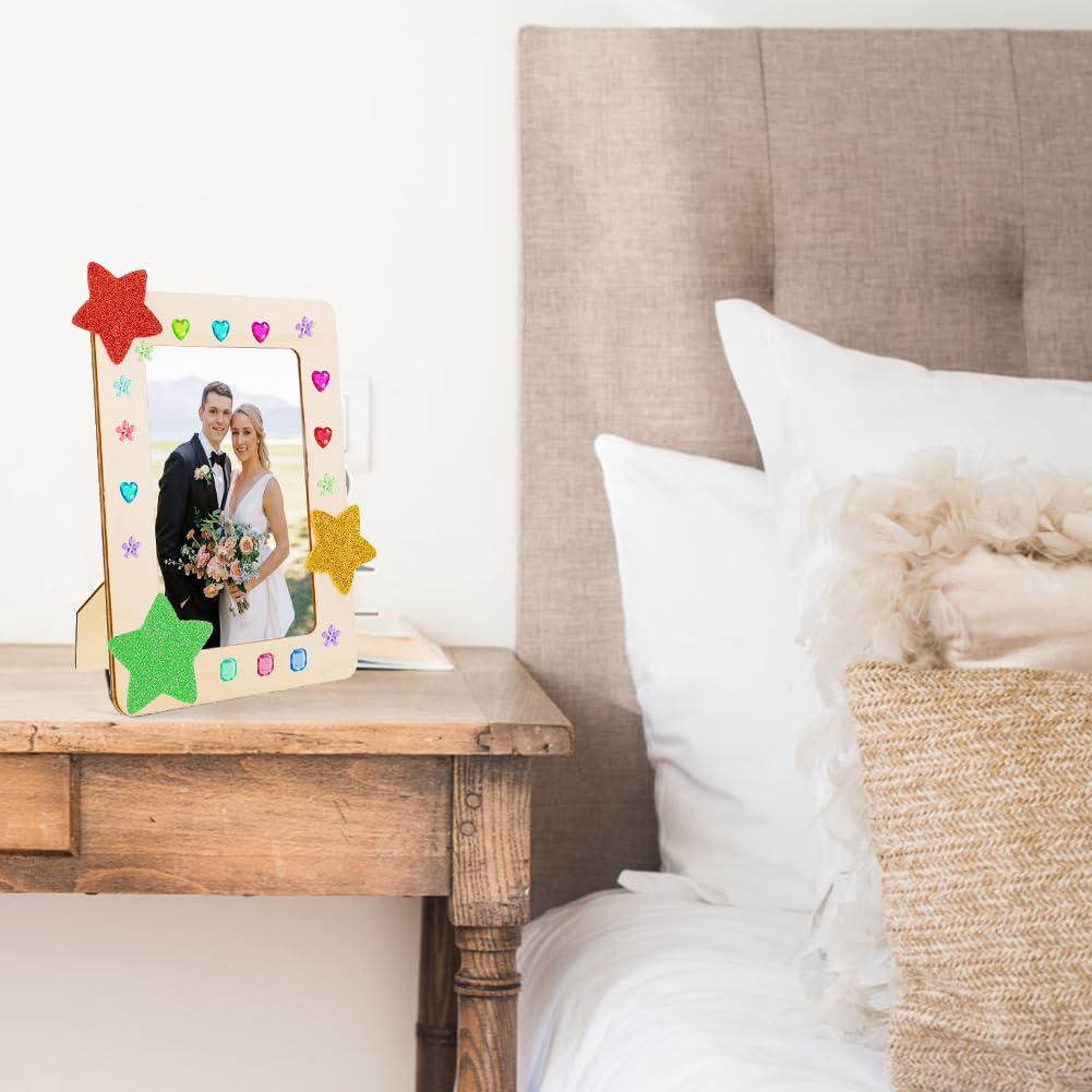 Set Creativo 10 Cornici In Legno Fai Da Te Per Bambini - Con Pennelli, Acquerelli, Strass E Pietre Glitterate