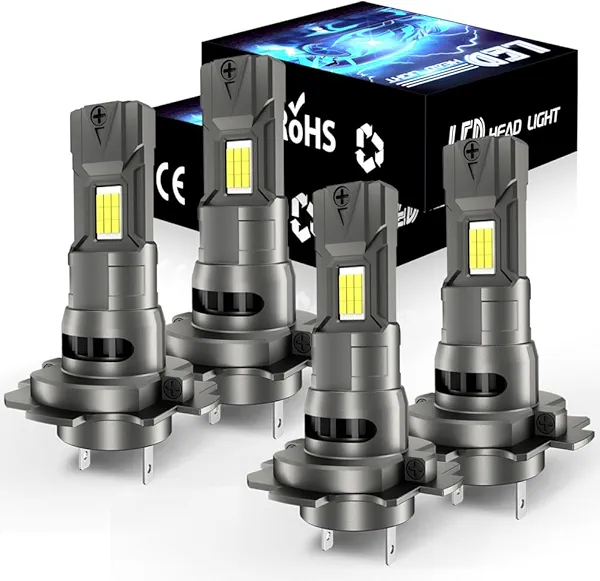 H7 LED Fog Light Kit, Combo Bulbs High/Low Beam Super Bright White 6000K,IP68 Waterproof No Adapter Required, Real 1:1 Mini Size with Cooling Fan, Plug and Play Non-Polarity, Pack of 4