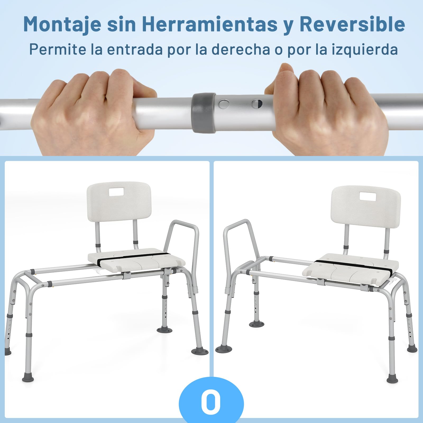 COSTWAY Banco de Baño Extraíble, Silla Ducha con Respaldo Ajustable en Altura con Asiento, Reposabrazos y Cinturón de Seguridad, Banco para Bañera Antideslizante para Ancianos y Discapacidadas
