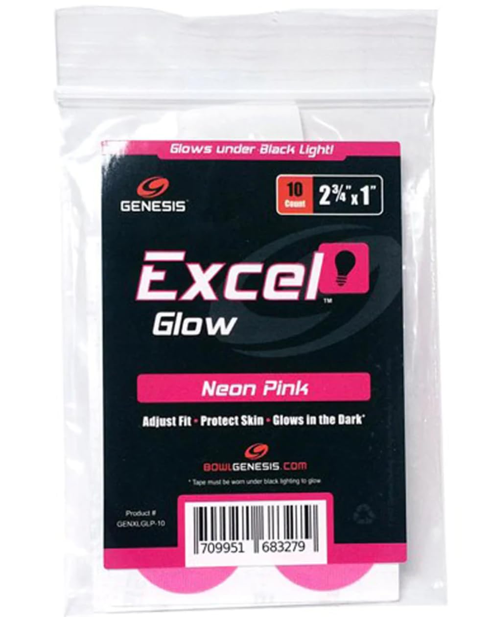 Solaravita Genesis Excel Glow Athletic Tape - Precut Strips - Neon Pink - 10 Count