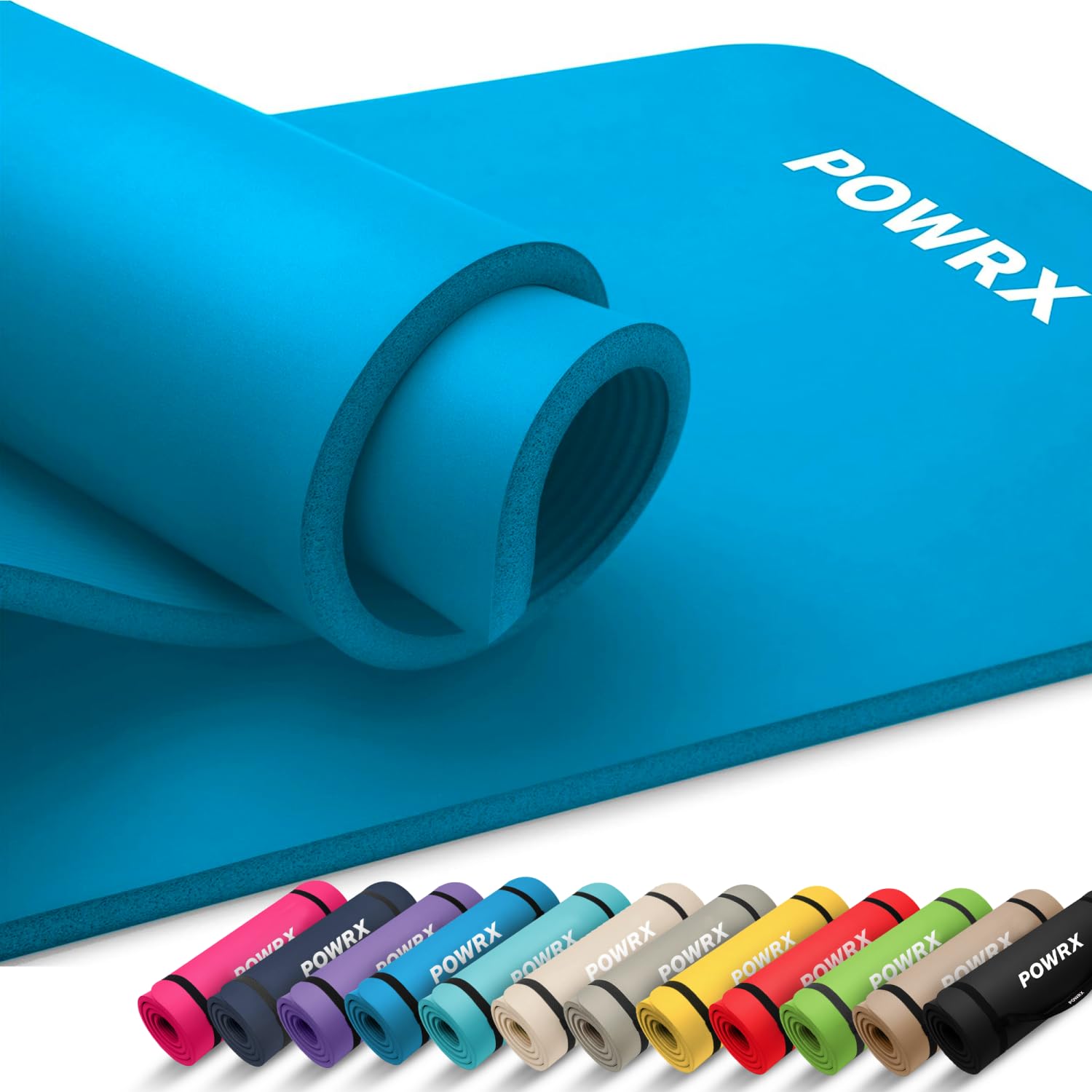 POWRX Yoga Mat Thick | Exercise Mat 1/2" - 3 Widhts with Carrying Strap and Bag | Non-Slip Workout Mat for Women Men Home Fitness Stretching Pilates Gymnastics Floor Gym Equipments