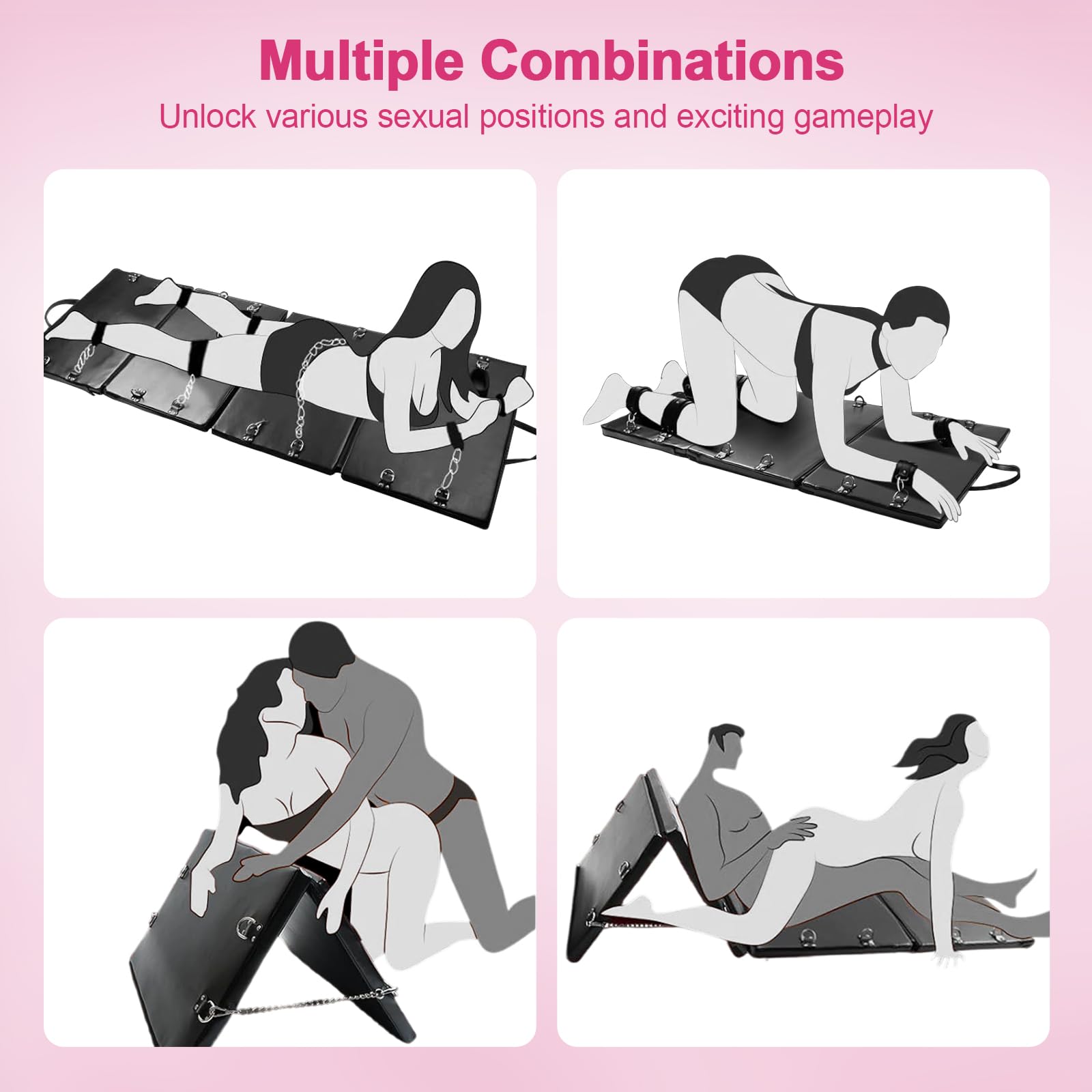 Lit de Bondage Sexuel, Tokhub BDSM Ensemble de Contrainte Sexuelle | Valeur Supérieure à 200 £–Kit Portable Pliable en Cuir PU avec Menottes, Équipement de Retenue-Meuble Sexuel SM pour Couple&Sortie