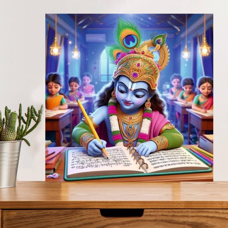 Image of British Terminal Cute little Bal Gopal Baby God Krishna| Kanha Ji | Laddu Lord Makhan Chor Painting Religious Poster for Pregnant Women for wall (matt thin vinyl,sticker,multicolor,unframed)| bj330