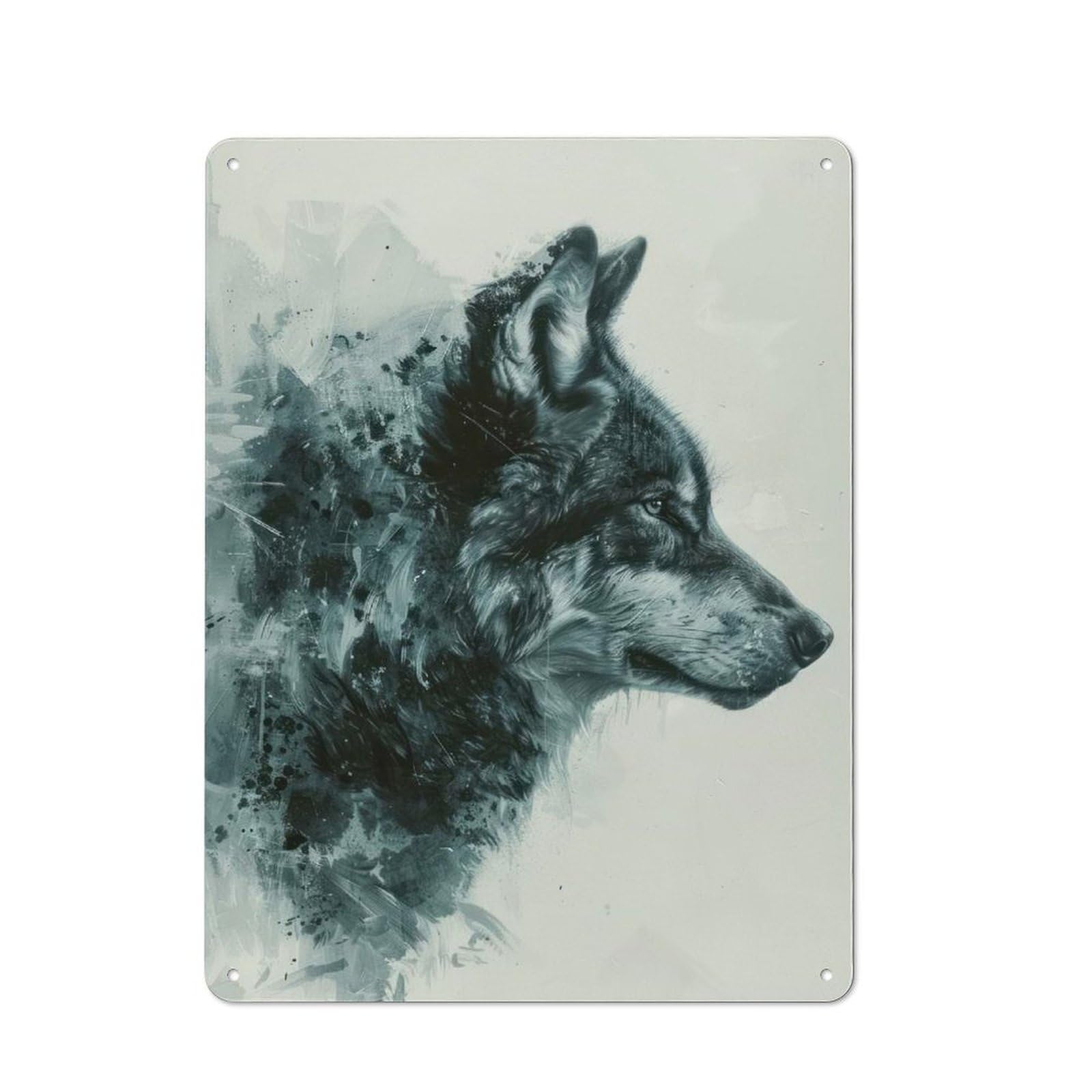Wolf Profile Painting Clean Industrial Metal Wall Decor 40x30cm, Industrial Metal Sign for Workspace, Cafe, Hallway Or Garage