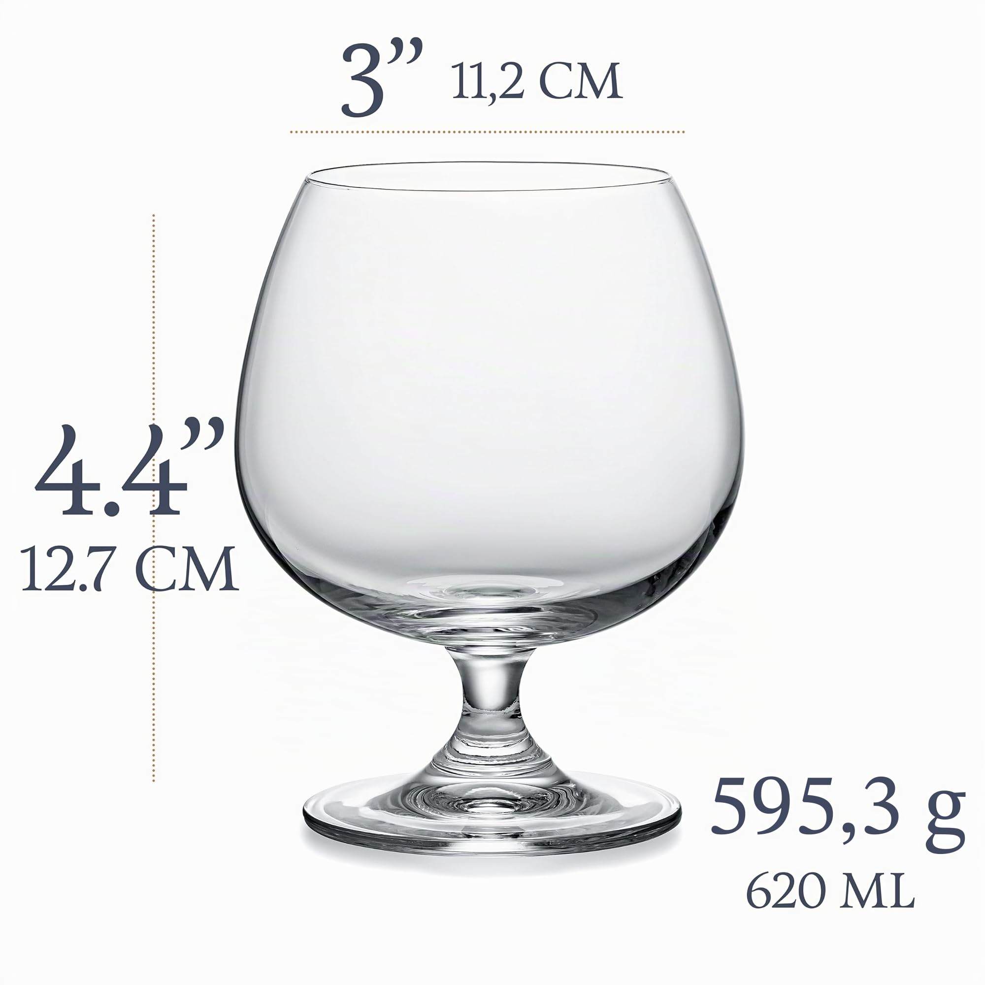 Grands Verres à Cognac, à Brandy et à Armagnac | 620 ml | Lot de 2 | Verrerie en cristal à Pied Court | Verres Élégants pour la Dégustation de Liqueurs et Spiritueux