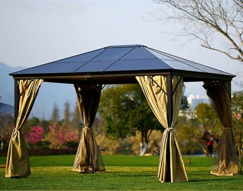 RNQZ Gazebo con Dosel para Exteriores de 3×4 m, con Malla y Cortinas sombreadas, Carpa de jardín con Techo rígido de policarbonato y Marco de Aluminio para Patio, Villa, Patio Trasero y césped