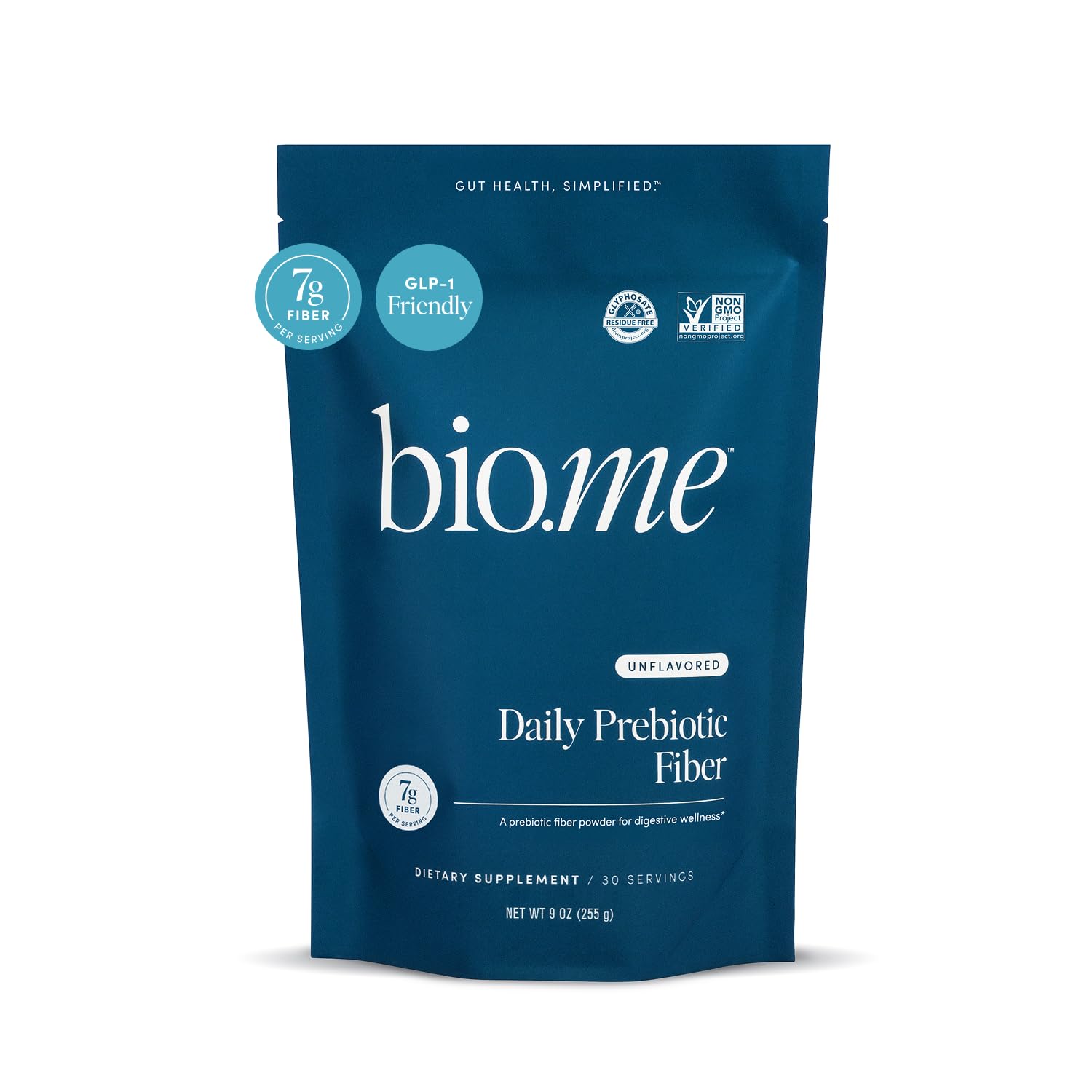Bio.me Daily Prebiotic Fiber Powder Unflavored - 7g Per Serving - Soluble & Insoluble Fiber Supplement Powder for Women & Men - Digestive Health & Gut Health - GLP-1 Friendly, Sugar Free - 30 Servings