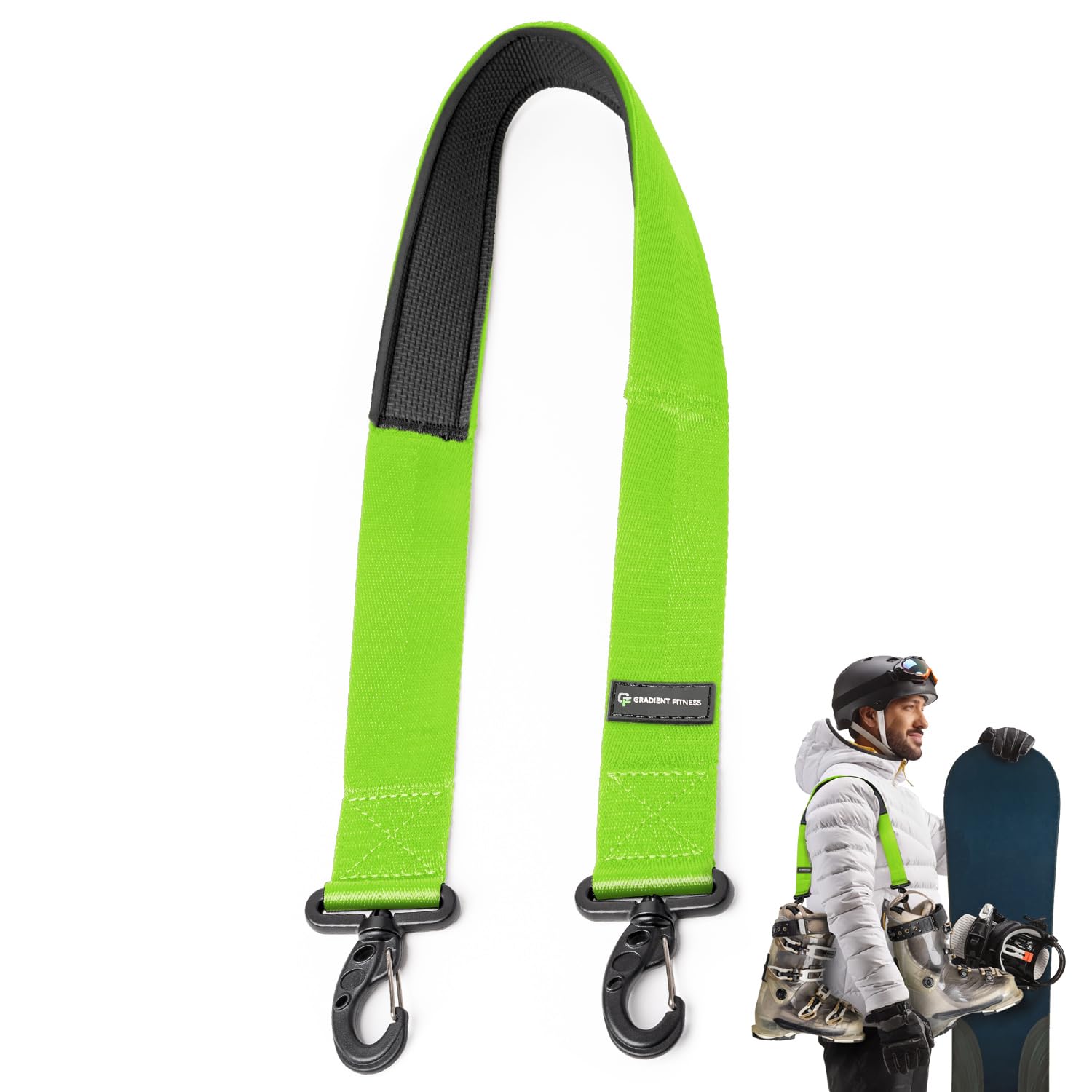 Gradient Fitness Unisex Green Boot Carrier Straps For Ski & Snowboard, Anti Slip Downhill Ski Straps Boot Carry, Shoulder Sling Tote Leash For Ice Skates & Roller Skate Leash (Green)