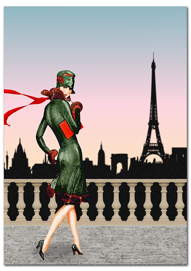 Extra Large Blank Group Greeting Card - XL Big thick A4 size - Any All Occasions Huge Event - Cool Flapper 1920 Style Paris - No Text on Front or Insert - Lots space for Messages - UK Eco-Friendly