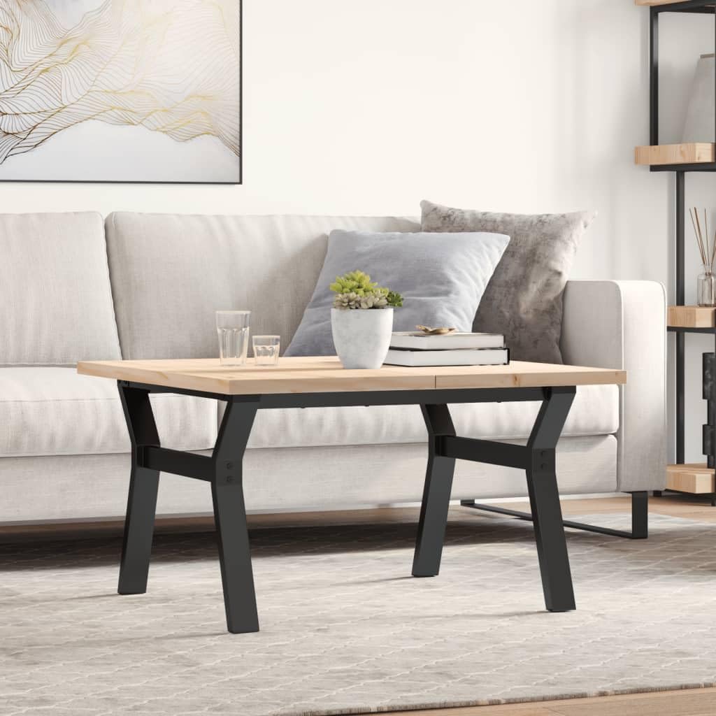 Stolik kawowy z litego drewna sosnowego ze stalowym stelażem, 80 x 80 x 45,5 cm, prostokątny, stabilny i trwały, do salonu, jadalni, kuchni, mebli do siedzenia