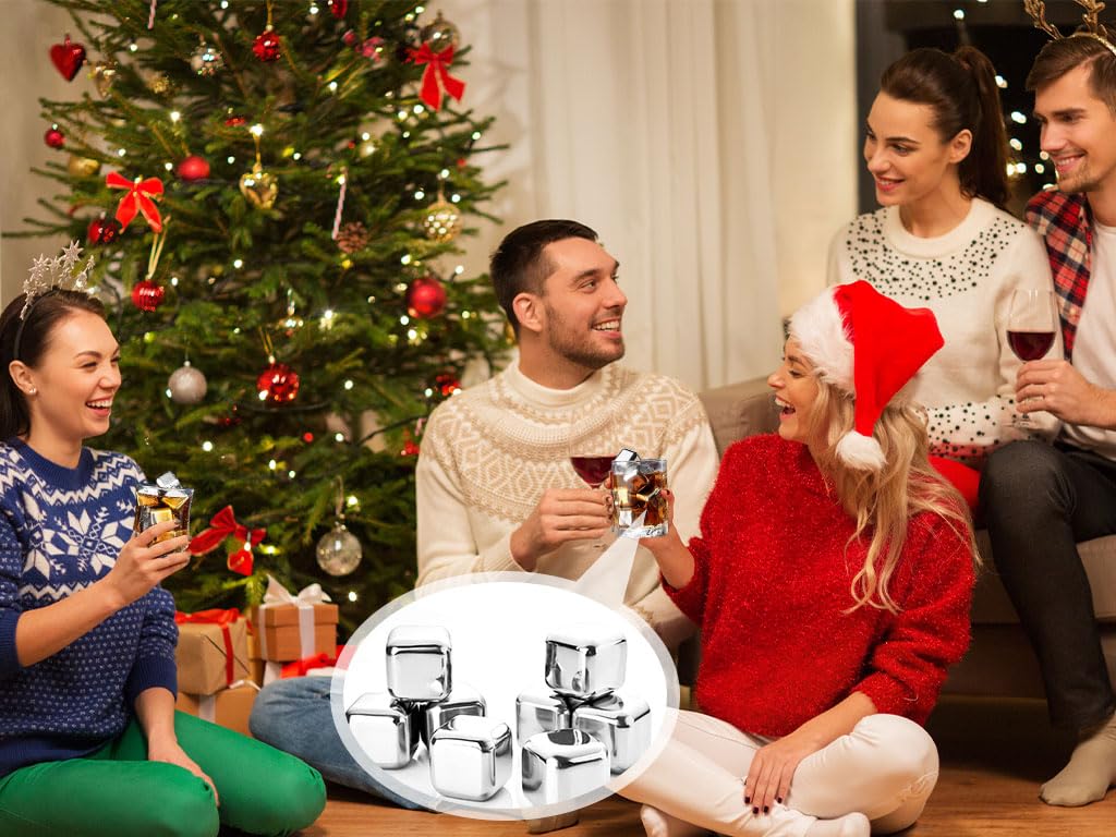 Set 16 PCS Cubetti di Ghiaccio Riutilizzabili in Acciaio Inox Con Pinze e Sacchetto di Stoffa per Cocktail e Amanti del Whisky